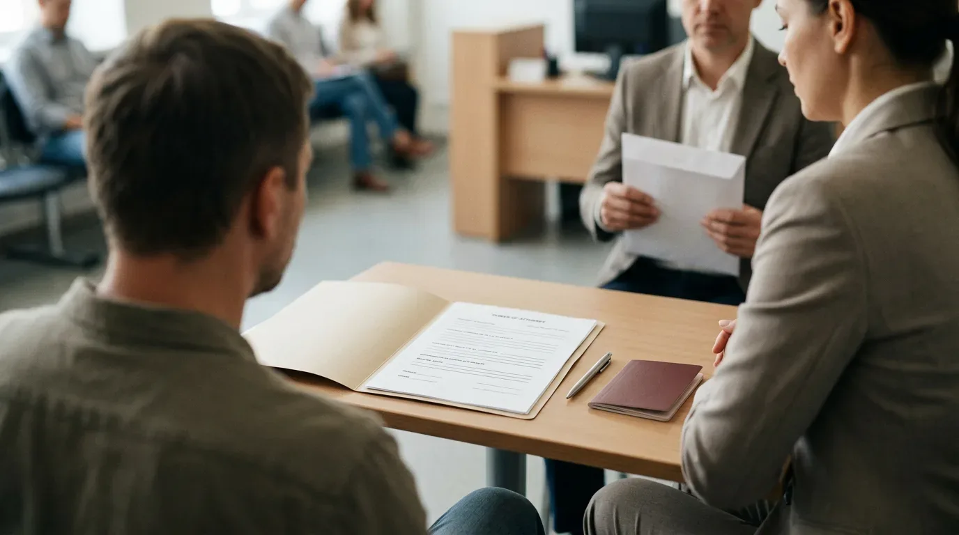 Russian citizen abroad reviewing documents for removal from residence registration in Russia