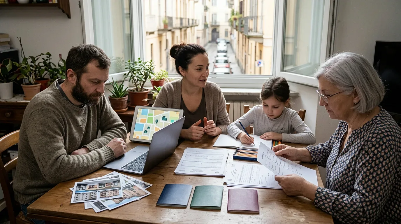 Family preparing documents for voluntary resettlement from Italy to Russia